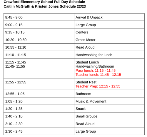 Full Day Schedule